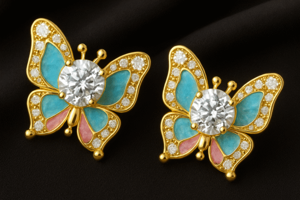 blue and pink enamel wings